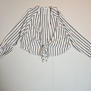 Sadie & Sage Striped‎ Tie Front Blouse Size M Long Sleeve Button Down Boho Top